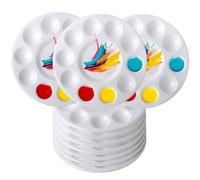 Paint Tray Palette,10 PCS Round Plastic Paint Palette Tray 6.7 Inch Artist Palette with 10 Colour Wells and 1 Central Mixing Reservoir Ideal for Watercolour Acrylic and Oil Painting