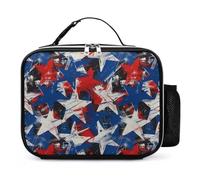 Paint U.S.A. Red White Blue Star Reusable Insulated Lunch Bag Tote Handbag Leather Portable Cooler Bags for Men Women
