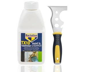 Paint & Varnish Stripper for Wood, Metal, Plaster, Concrete & Glass - 1 x 500ml Paint Remover Solution Bartoline TX10 + 13 in 1 Paint Scraper Tool