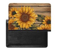 Paint Wooden Board Sunflower Passport Cover Leather Passport Holder Cover Slim Travel Wallet Case for Passport Credit Cards ID Cards Boarding Passes Tickets Waterproof Travel Document Organizer
