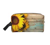 Paint Wooden Board Sunflower Portable Large-Capacity Travel Toiletry Bag (Print Models) Waterproof Makeup Storage Bag for Men and Women for Business Trips, Fitness, Bathroom, Daily Storage