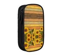 Paint Wooden Board Sunflower Print Pencil Case Coin Key Card Bag Purse Large Pen Pouch for Kids Boys School Office