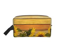 Paint Wooden Board Sunflower Print Travel Toiletry Bags Hanging Makeup Bag Large Capacity Versatile Organizer for Women Men