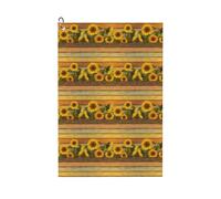Paint Wooden Board Sunflower Printing Golf Towel 24" X 16" With Carabiner Clip Towel Gift The Convenient Cleaning