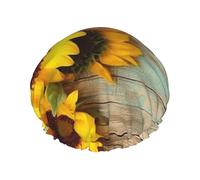 Paint Wooden Board Sunflower Shower Cap For Women'S - Reusable Waterproof Shower Hair Cap For Bathing, Skin Care, And Home