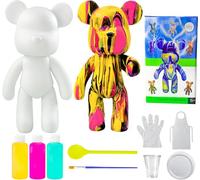 Paint Your Own Bear Craft Kit - 23cm Art Figure with 3 Random Pouring Paints, Brush & Accessories - Fun DIY Activity for Kids & Adults, Unique Creative Decoration