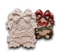 Paint your own pottery,Christmas Pottery,Merry Christmas Sign,Festive Ornaments,Free Standing,9.7 x 11.9cm, 6x acrylic coloursd & brush, Plaster of Paris, UNPAINTED