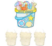 Paintable Summer Ornaments 3 Sets, Wooden Hello Summer Ornaments to Paint, Unfinished Summers Wreaths Wood Crafts for Painting, Wood Cutouts DIY Ornament for Kids Adults Door Decor