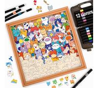 Paintable Wooden Cat Jigsaw Puzzle with Frame, DIY Animal Shaped Coloring Puzzle Set with Color Pens, Creative Wooden Art Puzzle for Home Decor & Cat Lovers(12 Colors)