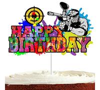 Paintball Birthday Cake Topper for Boys Men - Shooting War Game Party Decorations - Gun Cake Decor