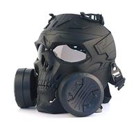 Paintball Mask, Tactical Full Face Dummy Gas Style Mask Skull CS Mask with Double Turbo Fan For Cosplay Halloween Wargame Masquerade (Black- Grey Lens)