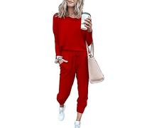 Paintcolors Women's 2 Piece Outfit Long Sleeve Crewneck Tracksuit Solid Color Sweatsuit Lounge Matching Set with Pockets, Red_c19, XX-Large