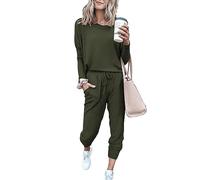 Paintcolors Women's 2 Piece Outfit Long Sleeve Crewneck Tracksuit Solid Color Sweatsuit Lounge Matching Set with Pockets, Army Green_c19, X-Large