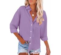Paintcolors Womens Button Down Shirts Long Sleeve Dressy Casual Blouses Button Up Collared Shirts Tops for Women, Lavender033, Medium
