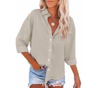 Paintcolors Women's Button Up Shirts Cotton Short Sleeve Blouses V Neck Casual Tunics Solid Color Tops with Pockets - Light Gray033 - Small