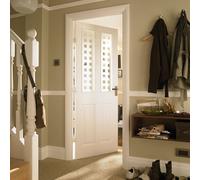 Painted 4 Panel Frosted Glazed White Woodgrain Effect Internal Door, (H)1981mm (W)762mm (T)35mm