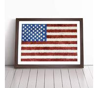 Painted American Flag Framed Wall Art Print A4 Walnut | Ready to Hang, Satin Fine Art Paper, Fade-Resistant Inks, Acrylic Glazing, Securely Packaged, Made in the UK