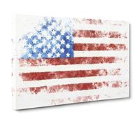 Painted American Flag Watercolour Canvas Print | Gallery Wrapped 30mm Frame Wall Art | 24x16 inches | Ready to Hang | Modern Flag Picture | Living Room Bedroom Lounge Office