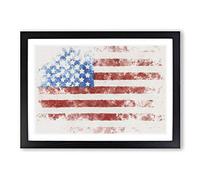 Painted American Flag Watercolour Framed Print | A2 Black Framed Wall Art | Ready to Hang | Modern Flag Picture | Living Room Bedroom Lounge Office