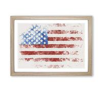 Painted American Flag Watercolour Framed Print | A2 Oak Framed Wall Art | Ready to Hang | Modern Flag Picture | Living Room Bedroom Lounge Office