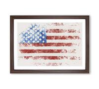 Painted American Flag Watercolour Framed Print | A2 Walnut Framed Wall Art | Ready to Hang | Modern Flag Picture | Living Room Bedroom Lounge Office