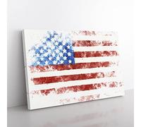 Painted American Flag Watercolour Modern Canvas Wall Art Print Ready to Hang, Framed Picture for Living Room Bedroom Home Office Décor, 76x50 cm (30x20 Inch)