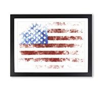 Painted American Flag Watercolour Modern Framed Print | A4 Black Framed Wall Art | Ready to Hang | Modern Flag Picture | Living Room Bedroom Lounge Office