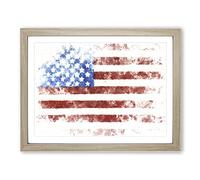 Painted American Flag Watercolour Modern Framed Print | A4 Oak Framed Wall Art | Ready to Hang | Modern Flag Picture | Living Room Bedroom Lounge Office