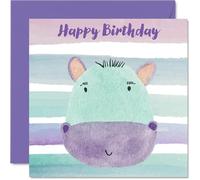 Painted Animal Birthday Card Cute Hippo Hippopotamus Birthday