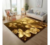 Painted Animal Butterfly Area Rug 150x210cm Soft Short Pile Carpet - Anti-Slip Backing, Machine Washable Rugs Modern Luxury Gold Butterfly Faux Wool Rug for Living Room, Bedroom, Kitchen, Enterance