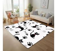 Painted Animal Cat Washable Rugs for Living Room 80x150cm Area Rugs Non-Slip Backing Stain Resistant Lightweight Low-Pile Carpet Cat Paw Prints Fish Bones Rug for Bedroom, Kitchen, Hallway