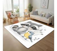 Painted Animal Raccoon Gray Washable Rugs Living Room 160x230cm, Soft Short Pile Rug Modern Area Rug, Non-Slip Jungle Animal Bird Carpet Rugs for Bedroom, Dining Room, Home Office Floor Mats