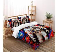 Painted Astronaut Quilt Cover Cartoon Art Comforter Cover 3 Pieces Ultra Soft Microfiber for Kids Boys Girls Teens with Zipper Closure King(220x240cm)