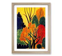 Painted Autumn Forest Framed Print | A2 Oak Framed Wall Art | Ready to Hang | Modern Landscape Picture | Living Room Bedroom Lounge Office