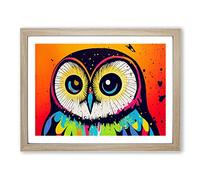 Painted Barn Owl Abstract Framed Print | A3 Oak Framed Wall Art | Ready to Hang | Abstract Animal Picture | Living Room Bedroom Lounge Office