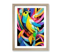 Painted Bird Abstract Framed Wall Art Print A2 Oak