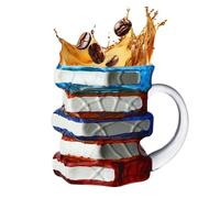 Painted Book Cup, Stacked Books Coffee Cup Library Mug, Colorful Book Related Gift for Readers Teachers Writers Literature Lovers Family and Friends for
