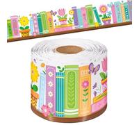 Painted Book Flower Theme Bulletin Board Borders Trims Sticker Decorative Border Sticker for Kid Room Chalkboard Decoration Cartoon Book Border Label