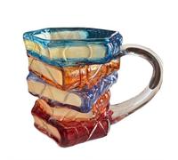 Painted Book Mug 11oz, 2025 New Unique 3D Painted Books Stack Coffee Cup, Handmade Colorful Glass Water Cup, for Hot Or Cold Brews, Gifts for Book Lovers Readers Librarians Writers (Style A)