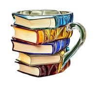 Painted Book Mug, 11OZ Stained Glass Books Coffee Cup, 3D Stacked Book Lovers Coffee Mugs with Insulated Handle, 2025 Novelty Reading Literature Themed Drinking Tea Cups, for Hot & Cold Drinks