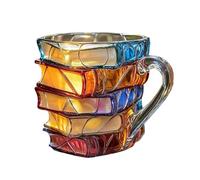 Painted Book Mug, 300ML Stained Glass Book Lovers Coffee Cup, Novelty Books Lover Coffee Mugs with Insulated Handle, 3D Stacked Books Reading Literature Drinking Milk Cups, for Hot & Cold Drinks