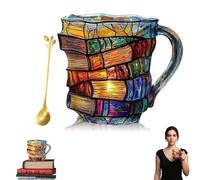 Painted Book Mug, 3D Painted Book Coffee Mug, Unique Handmade Coffee Mugs Glass 11 0z Cool Funny Bookish Tea Cups, A Collectible Gift for Readers, Librarians, and Literature Lovers (Style-A)