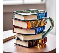 Painted Book Mug | 3D Painted BookCoffee Cup | Funny Novelty Resin Reading Coffee Cup | Stack Shaped Mark Cups Books Mugs for Book Lovers Literary Teachers Friends