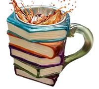Painted Book Mug, 3D Stackable Books Shaped Mugs, Stacked Books Coffee Cup, Funny Vintage Drinkware Home Decor, Reading BookCoffee Cup, Novelty Mugs for Book Lovers Readers Writer