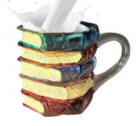 Painted Book Mug | Aesthetic Reading Desk Decoration | Stacked Books Drinking Cup - For Librarians Readers Teachers Home Office Library Tea Water Juice