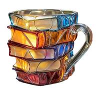 Painted Book Mug Coffee Cup, Stained Glass Stack Coffee Mug, Colorful Glass Mugs with Creative Book Themed Design, for Lovers Readers Teachers Literary Friends