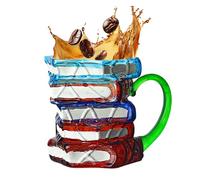 Painted Book Mug - Collection of Stacked Glass Mugs in the Shape of Books - Literary Accessory for Hot and Cold Beverages Writers Teachers Friends Family Reading Lovers