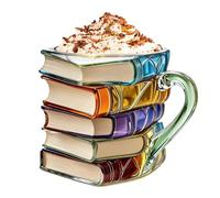 Painted Book Mug, Colored Glass Book Coffee Mug, 3D Stacked Books Shaped Novelty Coffee Cup, Glass Painted Reading Themed Milk/Tea Cup Home and Offices Dekoration for Books Lovers, Literature Lovers