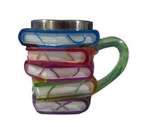 Painted Book Mug, Creative Book-Stack Shaped Mug - Beverage Cup with Handle, Novelty 3D Painted Books Coffee Cup,Glass Stack Shaped Mark for Literature Lover