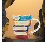 Painted Book Mug, Funny Novelty Reading Coffee Cup, with Charming Book-Themed Designs, Creative 3D Stack Shaped Coffee Cups, Gifts for Lovers Teachers Literary Friends (C 1)